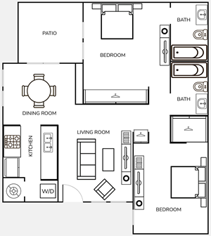 B1 Two Bedroom / Two Bath - 935 Sq. Ft.*